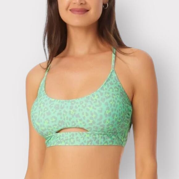 California Waves NEW Leopard Printed Cutout Bralette Bikini Top sz M S Swimsuit - Picture 1 of 8
